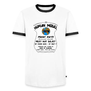 1970 - Männer Kontrast-T-Shirt - Weiß/Schwarz - Vorne - AI Model Female 172 light (172cm) & AI Model Male 178 dark (178cm)