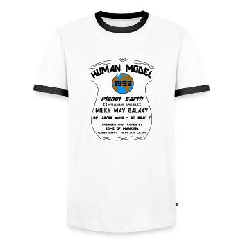 1992 - T-shirt contrasté Homme - blanc/noir - Devant - AI Model Female 172 light (172cm) & AI Model Male 178 dark (178cm)