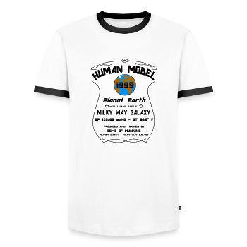 1999 - T-shirt contrasté Homme - blanc/noir - Devant - AI Model Female 172 light (172cm) & AI Model Male 178 dark (178cm)