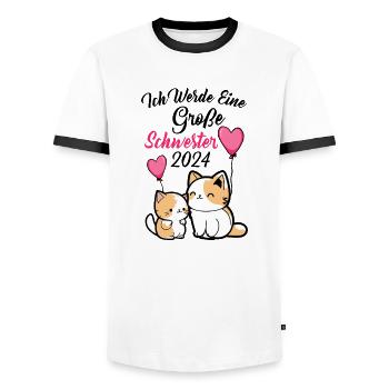 Grande soeur 2024 - T-shirt contrasté Homme - blanc/noir - Devant - AI Model Female 172 light (172cm) & AI Model Male 178 dark (178cm)