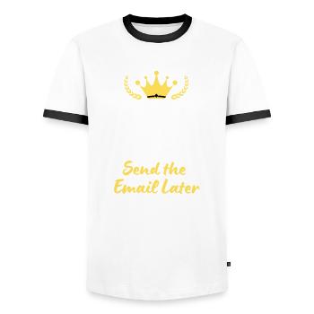 “Keep Calm and Send the Email Later” - T-shirt contrasté Homme - blanc/noir - Devant - AI Model Female 172 light (172cm) & AI Model Male 178 dark (178cm)