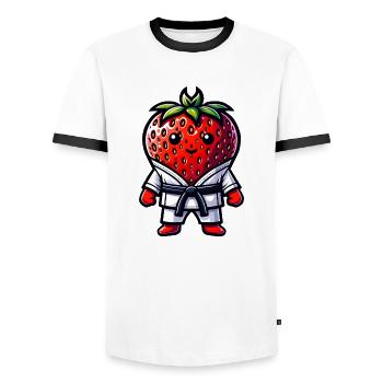 Karaté Fraise Drôle pour tous les âges - T-shirt contrasté Homme - blanc/noir - Devant - AI Model Female 172 light (172cm) & AI Model Male 178 dark (178cm)