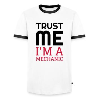 Mechanic Mechanik Mécanique Mécanicien Garage - Men's Ringer Shirt - white/black - Front - AI Model Female 172 light (172cm) & AI Model Male 178 dark (178cm)