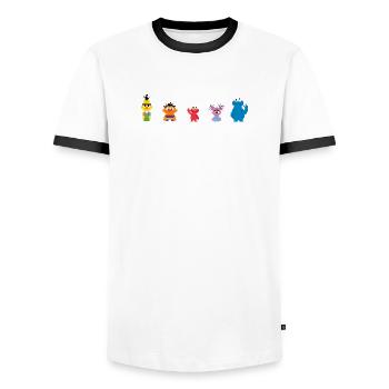 Sesame Street Pixel Design Characters - Men's Ringer Shirt - white/black - Front - AI Model Female 172 light (172cm) & AI Model Male 178 dark (178cm)