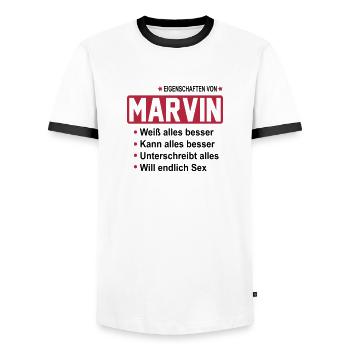marvin - Männer Kontrast-T-Shirt - Weiß/Schwarz - Vorne - AI Model Female 172 light (172cm) & AI Model Male 178 dark (178cm)