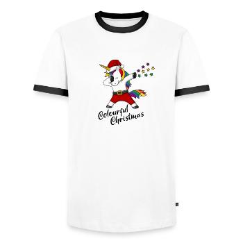 Christmas Unicorn colourful christmas gift - Men's Ringer Shirt - white/black - Front - AI Model Female 172 light (172cm) & AI Model Male 178 dark (178cm)