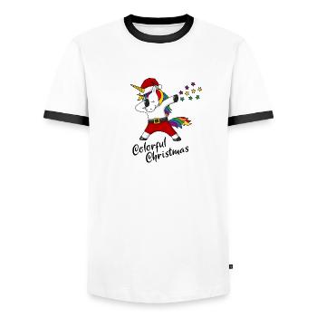 Christmas Unicorn colorful christmas gift - Men's Ringer Shirt - white/black - Front - AI Model Female 172 light (172cm) & AI Model Male 178 dark (178cm)