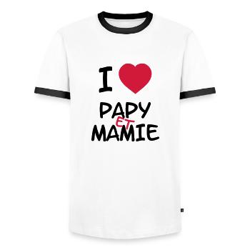 I Love Papy et Mamie - T-shirt contrasté Homme - blanc/noir - Devant - AI Model Female 172 light (172cm) & AI Model Male 178 dark (178cm)