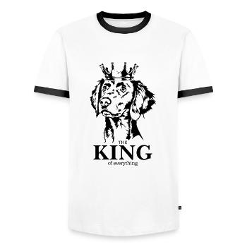 Weimaraner Longhair King of everything Wilsigns - Men's Ringer Shirt - white/black - Front - AI Model Female 172 light (172cm) & AI Model Male 178 dark (178cm)