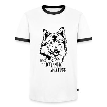 Loved by an Icelandic Sheepdog Hunde Wilsigns - Männer Kontrast-T-Shirt - Weiß/Schwarz - Vorne - AI Model Female 172 light (172cm) & AI Model Male 178 dark (178cm)