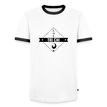 Taijiquan Tai-Chi Chuan Tai-Chi Taichi Tai Chi - Men's Ringer Shirt - white/black - Front - AI Model Female 172 light (172cm) & AI Model Male 178 dark (178cm)
