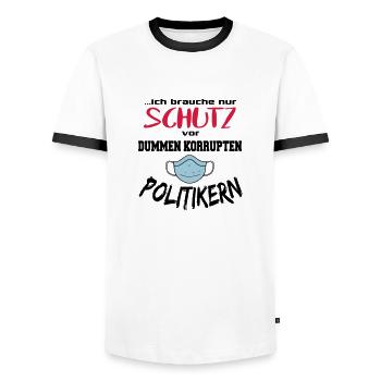 Politik Maskenpflicht Dumme Politiker - Männer Kontrast-T-Shirt - Weiß/Schwarz - Vorne - AI Model Female 172 light (172cm) & AI Model Male 178 dark (178cm)