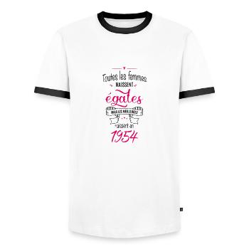 Année 1954 - T-shirt contrasté Homme - blanc/noir - Devant - AI Model Female 172 light (172cm) & AI Model Male 178 dark (178cm)