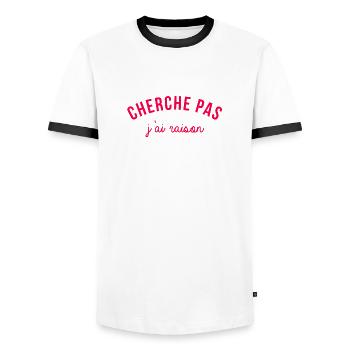 J'ai raison - T-shirt contrasté Homme - blanc/noir - Devant - AI Model Female 172 light (172cm) & AI Model Male 178 dark (178cm)