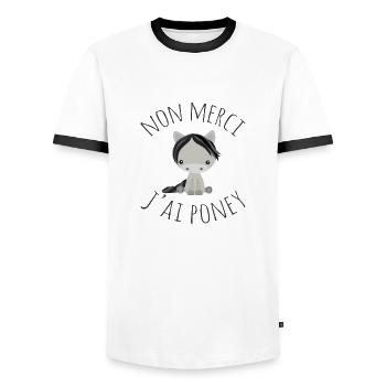 Non merci j'ai poney - T-shirt contrasté Homme - blanc/noir - Devant - AI Model Female 172 light (172cm) & AI Model Male 178 dark (178cm)