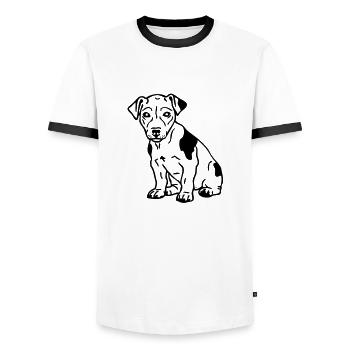 jackrusselpup_02 - T-shirt contrasté Homme - blanc/noir - Devant - AI Model Female 172 light (172cm) & AI Model Male 178 dark (178cm)