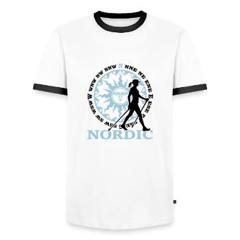 Nordic 2C - Farbwechsel - Männer Kontrast-T-Shirt - Weiß/Schwarz - Vorne - AI Model Female 172 light (172cm) & AI Model Male 178 dark (178cm)