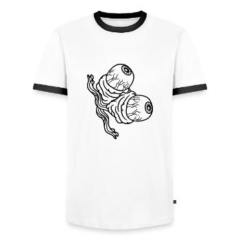 2 eyes ripped out see zombie dead died bio - Men's Ringer Shirt - white/black - Front - AI Model Female 172 light (172cm) & AI Model Male 178 dark (178cm)