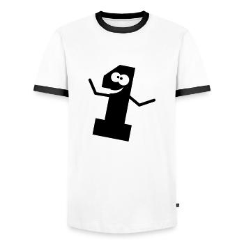 Funny comic 1 one - Men's Ringer Shirt - white/black - Front - AI Model Female 172 light (172cm) & AI Model Male 178 dark (178cm)