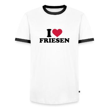 Friese - Männer Kontrast-T-Shirt - Weiß/Schwarz - Vorne - AI Model Female 172 light (172cm) & AI Model Male 178 dark (178cm)
