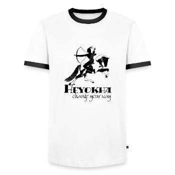 Heyokha Horse Riding - Change Your Way 1 - Men's Ringer Shirt - white/black - Front - AI Model Female 172 light (172cm) & AI Model Male 178 dark (178cm)