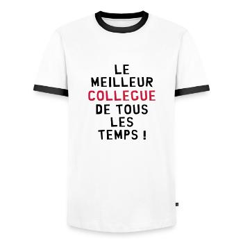 Collègue / Bureau / Travail / Collegue Entreprise - T-shirt contrasté Homme - blanc/noir - Devant - AI Model Female 172 light (172cm) & AI Model Male 178 dark (178cm)