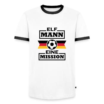 Elf Mann, Eine Mission (Fußball) - Männer Kontrast-T-Shirt - Weiß/Schwarz - Vorne - AI Model Female 172 light (172cm) & AI Model Male 178 dark (178cm)