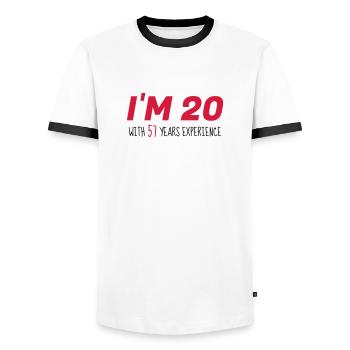 77 / anniversaire / Sport / Fête / soixante - T-shirt contrasté Homme - blanc/noir - Devant - AI Model Female 172 light (172cm) & AI Model Male 178 dark (178cm)