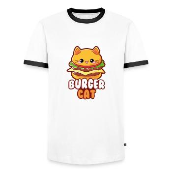Burger Cat moodrush - T-shirt contrasté Homme - blanc/noir - Devant - AI Model Female 172 light (172cm) & AI Model Male 178 dark (178cm)
