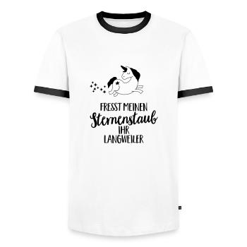 Fresst meinen Sternenstaub ihr Langweiler - Männer Kontrast-T-Shirt - Weiß/Schwarz - Vorne - AI Model Female 172 light (172cm) & AI Model Male 178 dark (178cm)