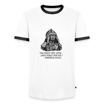 Genghis Khan quote - Men's Ringer Shirt - white/black - Front - AI Model Female 172 light (172cm) & AI Model Male 178 dark (178cm)