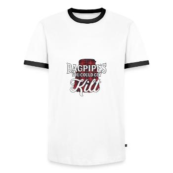 Scotland tartan kilt musician saying - Men's Ringer Shirt - white/black - Front - AI Model Female 172 light (172cm) & AI Model Male 178 dark (178cm)