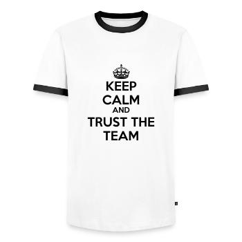 Keep calm and trust the team - Men's Ringer Shirt - white/black - Front - AI Model Female 172 light (172cm) & AI Model Male 178 dark (178cm)
