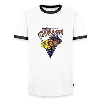 custom garage hot rod vintage American car - Men's Ringer Shirt - white/black - Front - AI Model Female 172 light (172cm) & AI Model Male 178 dark (178cm)