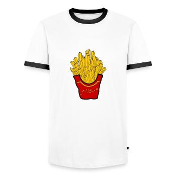 Fries Pommes Frites Fritten | Fritten Shirt - Männer Kontrast-T-Shirt - Weiß/Schwarz - Vorne - AI Model Female 172 light (172cm) & AI Model Male 178 dark (178cm)