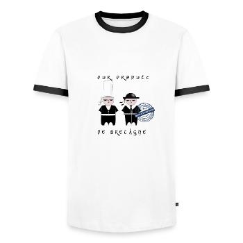 PUR PRODUIT DE BRETAGNE - T-shirt contrasté Homme - blanc/noir - Devant - AI Model Female 172 light (172cm) & AI Model Male 178 dark (178cm)
