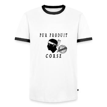 REINES KORSIKA-PRODUKT - Männer Kontrast-T-Shirt - Weiß/Schwarz - Vorne - AI Model Female 172 light (172cm) & AI Model Male 178 dark (178cm)
