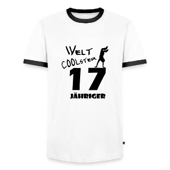 D00321 Welt coolster 17 jähriger Druckdatei - Männer Kontrast-T-Shirt - Weiß/Schwarz - Vorne - AI Model Female 172 light (172cm) & AI Model Male 178 dark (178cm)