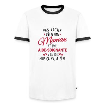 maman et une aide soignante à la fois - T-shirt contrasté Homme - blanc/noir - Devant - AI Model Female 172 light (172cm) & AI Model Male 178 dark (178cm)