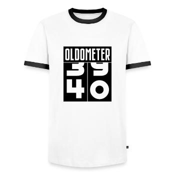 Oldometer 40th Birthday - Men's Ringer Shirt - white/black - Front - AI Model Female 172 light (172cm) & AI Model Male 178 dark (178cm)