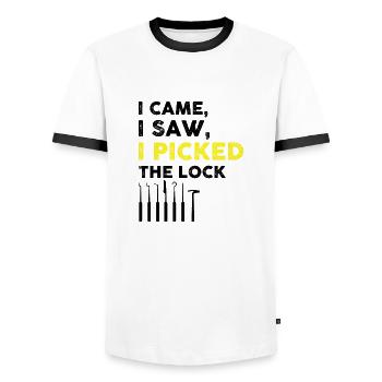 Lock Picking Locking Technician Schlossdienst Design - Men's Ringer Shirt - white/black - Front - AI Model Female 172 light (172cm) & AI Model Male 178 dark (178cm)