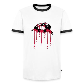 Drop of blood anarchy symbol - Men's Ringer Shirt - white/black - Front - AI Model Female 172 light (172cm) & AI Model Male 178 dark (178cm)