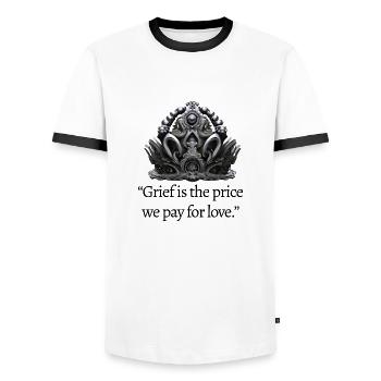 QUEEN ELIZABETH GRIEVANCE - Men's Ringer Shirt - white/black - Front - AI Model Female 172 light (172cm) & AI Model Male 178 dark (178cm)