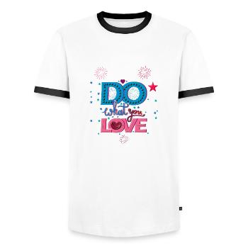 Do what you love faites ce que vous aimez - T-shirt contrasté Homme - blanc/noir - Devant - AI Model Female 172 light (172cm) & AI Model Male 178 dark (178cm)
