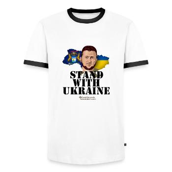 Michigan Ukraine Supporters Merch - T-shirt contrasté Homme - blanc/noir - Devant - AI Model Female 172 light (172cm) & AI Model Male 178 dark (178cm)