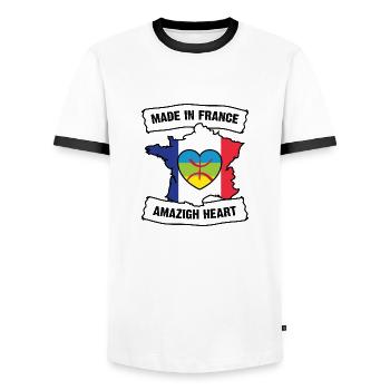 French with Amazigh heart - Men's Ringer Shirt - white/black - Front - AI Model Female 172 light (172cm) & AI Model Male 178 dark (178cm)