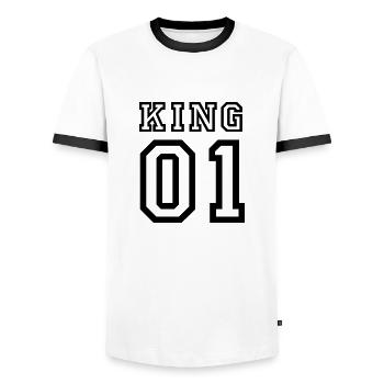 Romantic 'King 01' Partner Hoodie Color Change - Men's Ringer Shirt - white/black - Front - AI Model Female 172 light (172cm) & AI Model Male 178 dark (178cm)