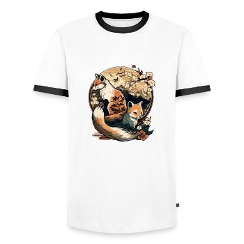 FOX 9 - Men's Ringer Shirt - white/black - Front - AI Model Female 172 light (172cm) & AI Model Male 178 dark (178cm)