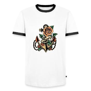 Immer noch mit rosa Old-School-Tattoo - Männer Kontrast-T-Shirt - Weiß/Schwarz - Vorne - AI Model Female 172 light (172cm) & AI Model Male 178 dark (178cm)