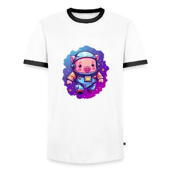 Doux cochon dans l’espace! - T-shirt contrasté Homme - blanc/noir - Devant - AI Model Female 172 light (172cm) & AI Model Male 178 dark (178cm)